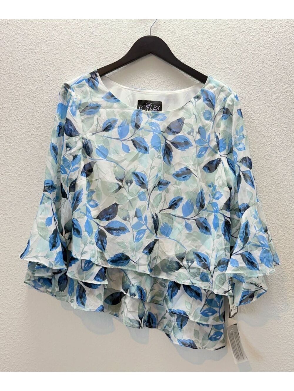 Alex Evenings Women's Tiered Blue Floral Printed Chiffon Blouse Women Size Large - Picture 1 of 4